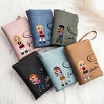 Personalized Y2K Cartoon Girl Tri-Fold PU Leather Wristlet Wallet with Card Holder and Name Birthday Christmas Gift for Women