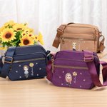 Personalized Cartoon Character Birth Flower Nylon Adjustable Shoulder Crossbody Bag with Name Multiple Compartments Christmas Birthday Gift for Family