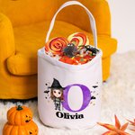 Personalized Cute Cartoon Character Canvas Halloween Bucket Bag with Name and Initial Halloween Party Trick or Treat Gift for Kids