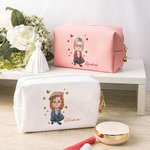 Personalised Cartoon Woman Butterflies Design Waterproof Makeup Pouch Bag with Name Travel Essentials Retirement Birthday Gift for Grandma Mom