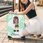 Personalized Y2K Style Cartoon Character 18-32 Inches Luggage Cover with Name and World Map Birthday Travel Accessories Gift for Women Girls