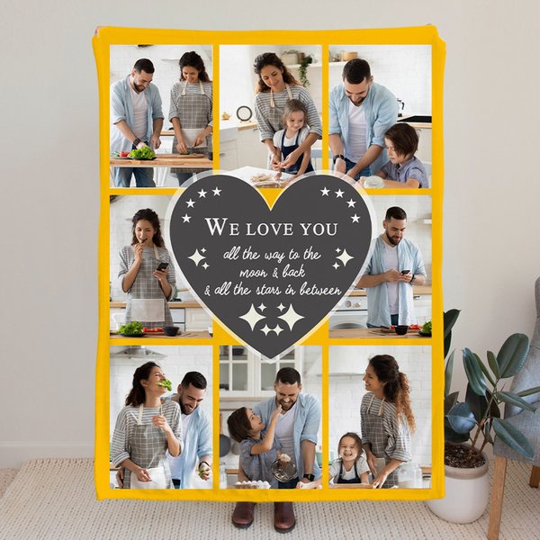 Coperta personalizzata We Love You To The Moon & Back con collage di foto Regalo di Natale e compleanno per la famiglia