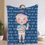 Personalized Cute Kid Cartoon Character Soft Throw Blanket with Multiple Names Baby Shower Birthday Christmas Gift for Boys Girls