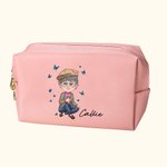 Personalised Cartoon Woman Butterflies Design Waterproof Makeup Pouch Bag with Name Travel Essentials Retirement Birthday Gift for Grandma Mom