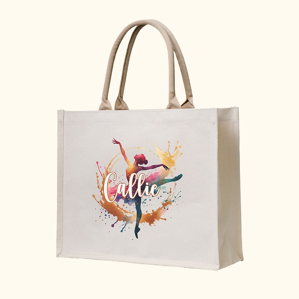 Sac en Toile Personnalisé avec Nom et Motif Aquarelle de Ballerine et Danseuse de Rue Cadeau d'Anniversaire Noël Pour Femmes Danseuses