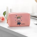 Personalised Cartoon Woman Butterflies Design Waterproof Makeup Pouch Bag with Name Travel Essentials Retirement Birthday Gift for Grandma Mom