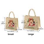 Personalized Cartoon Character Holly Bow Initial Reusable Large Jute Tote Gift Bag with Name Christmas Party Gift for Family