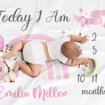 Coperta morbida personalizzata Giraffe Rainbow Bow-knot Milestone con nome Baby Shower Regalo per la nuova mamma del neonato