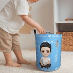 Panier de Rangement Personnalisé avec Nom Personnage Fleur de Naissance Sac à Linge avec Anses Cadeau Anniversaire Noël pour Famille Enfant