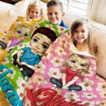 Mantas personalizadas de colores con el nombre de un personaje de dibujos animados con motivos florales para la vuelta al cole en Navidad Regalo de cu