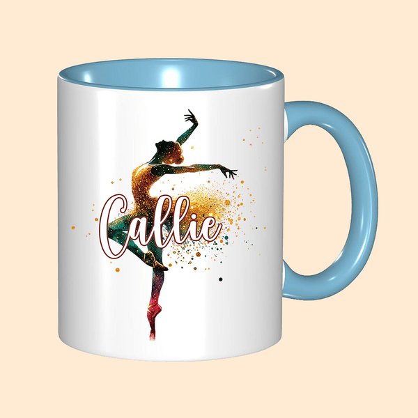 Personalized Colourful Faux Glitter Ballet Girl Hip Hop Dancer 11oz Ceramic Mug with Name Birthday Team Gift for Dancing Lovers