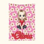 Mantas personalizadas de colores con el nombre de un personaje de dibujos animados con motivos florales para la vuelta al cole en Navidad Regalo de cu