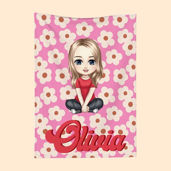 Mantas personalizadas de colores con el nombre de un personaje de dibujos animados con motivos florales para la vuelta al cole en Navidad Regalo de cu