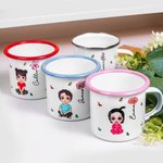 Personalizada de dibujos animados Flor de Nacimiento 12oz borde de color taza de esmalte con el nombre de vuelta a la escuela regalo de cumpleaños para niños niñas