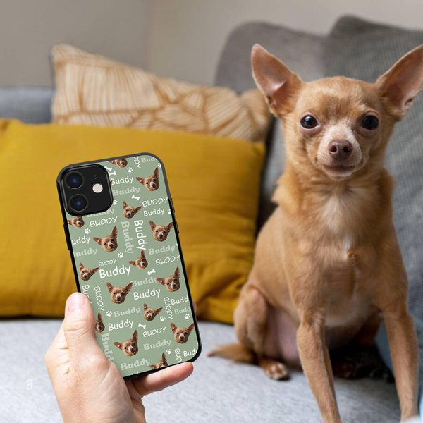 Personalizzato carino osso cane gatto foto custodia per iPhone con nome compleanno regalo di Natale per gli amanti degli animali domestici