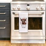 Personalised Floral Highland Cow 100% Cotton Quick Drying Waffle Tea Towel with Name Kitchen Decor Housewarming Gift for Highland Cow Lovers