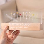 Personalised 1-12 Birth Flower Garden Acrylic LED Night Light with Wooden Base Home Decor Mother's Day Birthday Gift for Grandma Mom