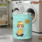 Panier de Rangement Personnalisé avec Nom Personnage Fleur de Naissance Sac à Linge avec Anses Cadeau Anniversaire Noël pour Famille Enfant