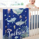 Couverture Douce Personnalisée avec Nom et  Motif d'Animaux Marins Cadeau Anniversaire Noël pour Enfants