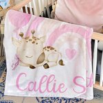 Coperta morbida personalizzata Giraffe Rainbow Bow-knot Milestone con nome Baby Shower Regalo per la nuova mamma del neonato