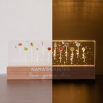 Personalised 1-12 Birth Flower Garden Acrylic LED Night Light with Wooden Base Home Decor Mother's Day Birthday Gift for Grandma Mom