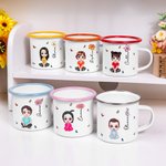 Personalizada de dibujos animados Flor de Nacimiento 12oz borde de color taza de esmalte con el nombre de vuelta a la escuela regalo de cumpleaños para niños niñas
