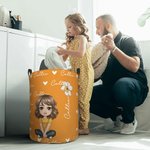 Panier de Rangement Personnalisé avec Nom Personnage Fleur de Naissance Sac à Linge avec Anses Cadeau Anniversaire Noël pour Famille Enfant