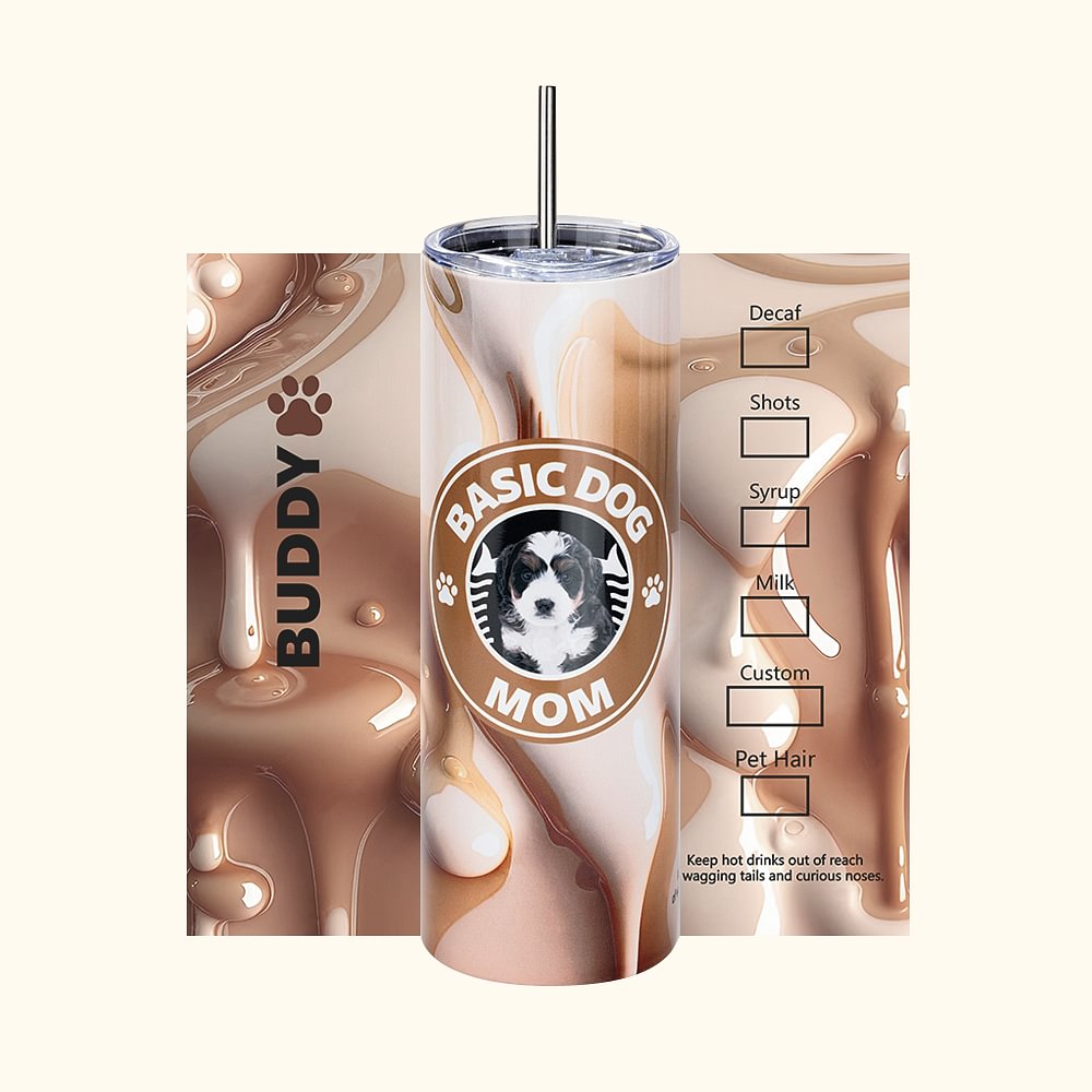 Personnalisé Logo floral Starbarks 20oz Skinny Tumbler avec Photo Nom et Paille Cadeau d'Anniversaire pour Chien Chat Maman et Papa