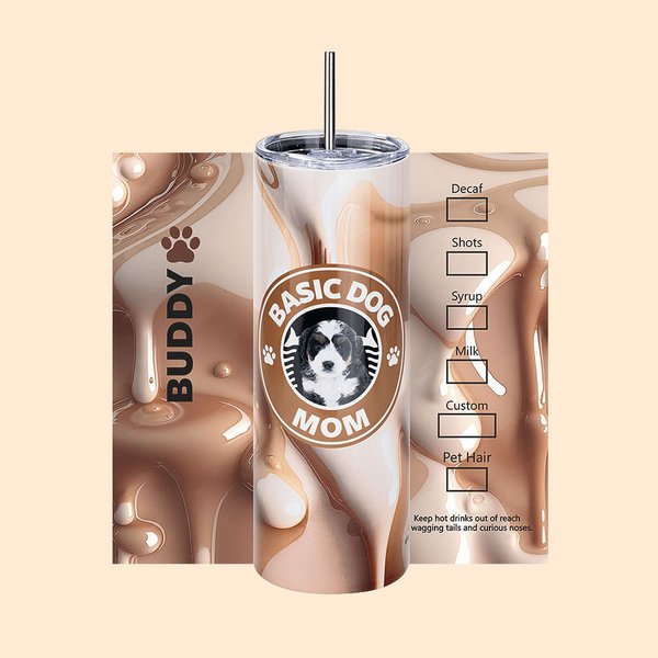 Vaso personalizado de 20oz con nombre y pajita para perro gato mamá y papá