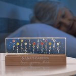Personalised 1-12 Birth Flower Garden Acrylic LED Night Light with Wooden Base Home Decor Mother's Day Birthday Gift for Grandma Mom