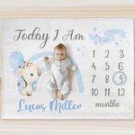 Coperta morbida personalizzata Giraffe Rainbow Bow-knot Milestone con nome Baby Shower Regalo per la nuova mamma del neonato