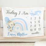 Coperta morbida personalizzata Giraffe Rainbow Bow-knot Milestone con nome Baby Shower Regalo per la nuova mamma del neonato