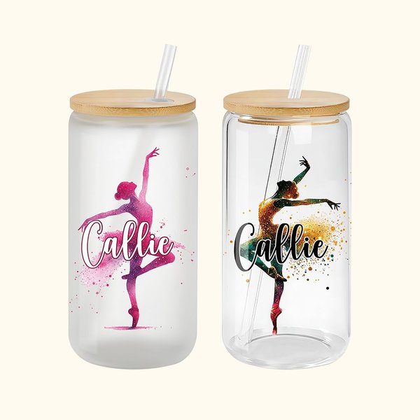 Gobelet en verre personnalisé avec couvercle en bambou et paille Ballerina Street Dancer 20oz Anniversary Gift for Dancer