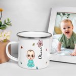 Personalizada de dibujos animados Flor de Nacimiento 12oz borde de color taza de esmalte con el nombre de vuelta a la escuela regalo de cumpleaños para niños niñas