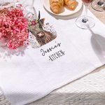 Personalised Floral Highland Cow 100% Cotton Quick Drying Waffle Tea Towel with Name Kitchen Decor Housewarming Gift for Highland Cow Lovers