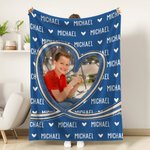 Couverture Douce Multicolore Personnalisée avec Photo et Nom en Forme de Cœur Cadeau d'Anniversaire et de Noël  pour Familles