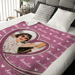 Couverture Douce Multicolore Personnalisée avec Photo et Nom en Forme de Cœur Cadeau d'Anniversaire et de Noël  pour Familles