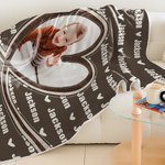 Couverture Douce Multicolore Personnalisée avec Photo et Nom en Forme de Cœur Cadeau d'Anniversaire et de Noël  pour Familles