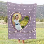 Couverture Douce Multicolore Personnalisée avec Photo et Nom en Forme de Cœur Cadeau d'Anniversaire et de Noël  pour Familles