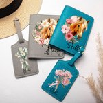 Personalized Birth Flower Horse Face Marking Leather Passport Holder Luggage Tag Set with Name Travel Accessories Birthday Gift for Horse Lovers