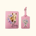 Personalized Birth Flower Horse Face Marking Leather Passport Holder Luggage Tag Set with Name Travel Accessories Birthday Gift for Horse Lovers