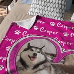 Personalized Cute Paw Dog Cat Photo Soft Throw Blanket with Name Birthday Christmas Gift for Pet Lover