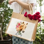 Personalizada Flor de Nacimiento Caballo Marca de Nacimiento Bolsa de Yute Reutilizable con Nombre Cumpleaños Regalo de Navidad para Mujer Amante de l