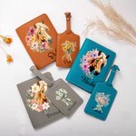 Personalized Birth Flower Horse Face Marking Leather Passport Holder Luggage Tag Set with Name Travel Accessories Birthday Gift for Horse Lovers