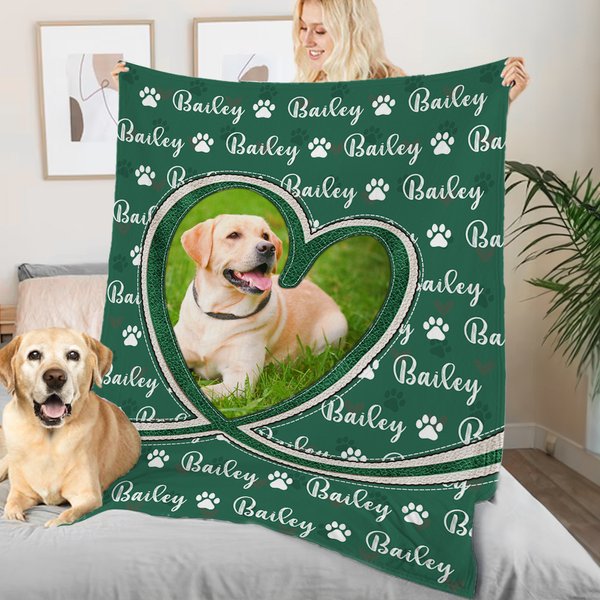 Personalized Cute Paw Dog Cat Photo Soft Throw Blanket with Name Birthday Christmas Gift for Pet Lover