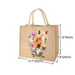 Personalizada Flor de Nacimiento Caballo Marca de Nacimiento Bolsa de Yute Reutilizable con Nombre Cumpleaños Regalo de Navidad para Mujer Amante de l