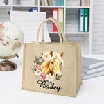 Personalizada Flor de Nacimiento Caballo Marca de Nacimiento Bolsa de Yute Reutilizable con Nombre Cumpleaños Regalo de Navidad para Mujer Amante de l