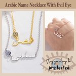 Collier pendentif de nom arabe avec oeil maléfique personnalisé Bijoux de protection islamique Cadeau d'anniversaire Eid pour femmes