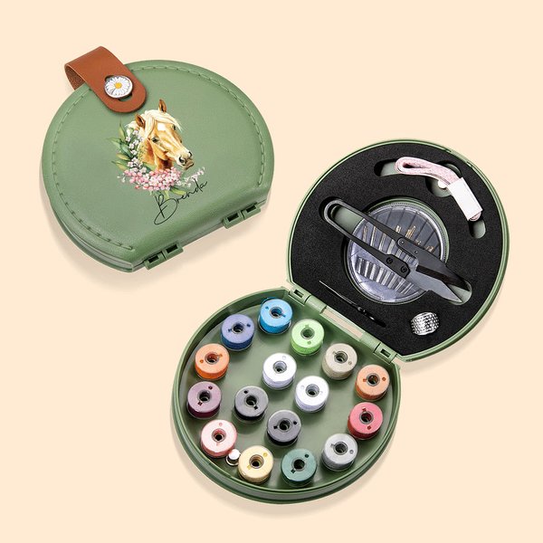 Personalised Birth Flower Horse Birthmark Portable DIY Sewing Tools Kit Storage Box with Name Birthday Gift for Sewing Handcraft Lovers