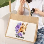 Personalizada Flor de Nacimiento Caballo Marca de Nacimiento Bolsa de Yute Reutilizable con Nombre Cumpleaños Regalo de Navidad para Mujer Amante de l